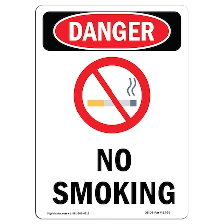 Signmission OSHA Danger Sign, No Smoking, 14in X 10in Aluminum, 10" W, 14" L, Portrait, No Smoking OS-DS-A-1014-V-1469